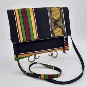 African Print Fold-Over Crossbody Clutch Bag